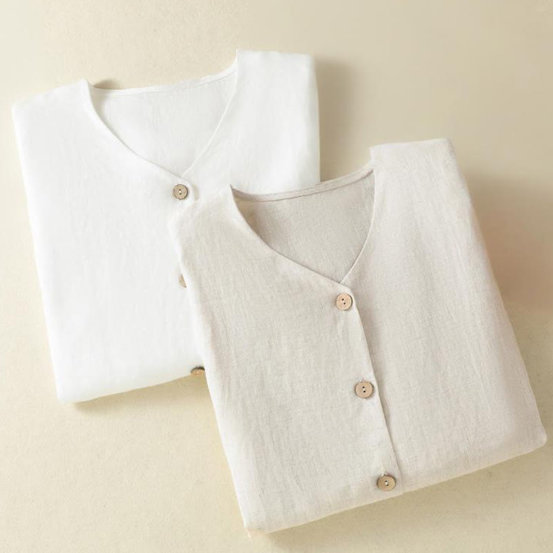Camisa de mujer de manga larga con cuello en V, diseño sencillo de botones y estampado de Buddha Stones para primavera. - image 19