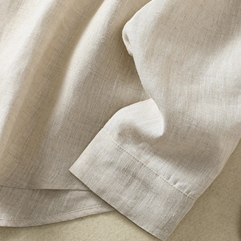 Camisa de lino y algodón para mujer, de manga larga, con cuello en V y botones lisos de primavera y Buddha Stones - image 7