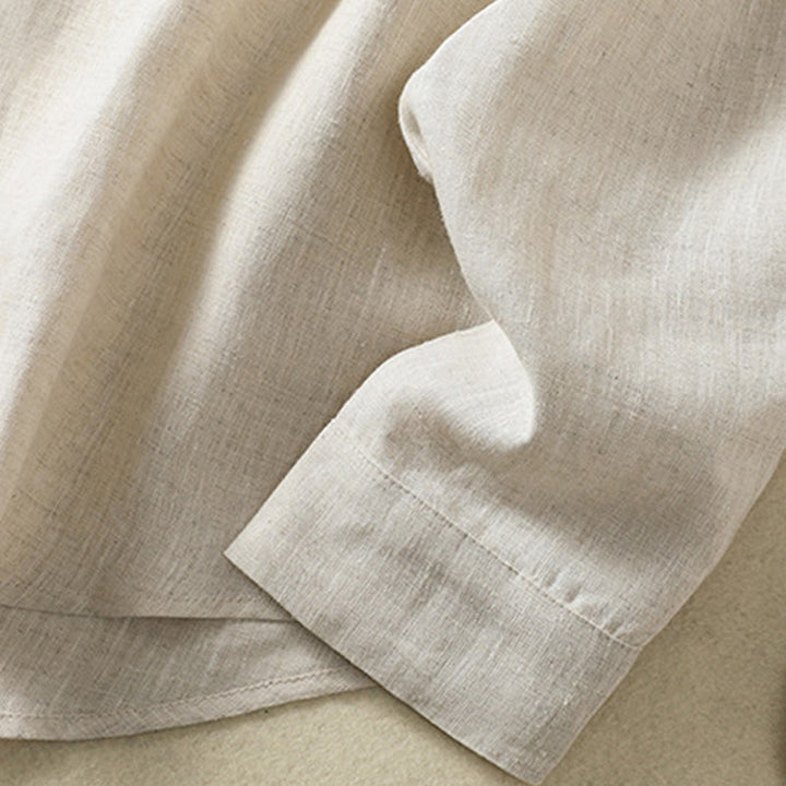 Camisa de lino y algodón para mujer, de manga larga, con cuello en V y botones lisos de primavera y Buddha Stones - image 7