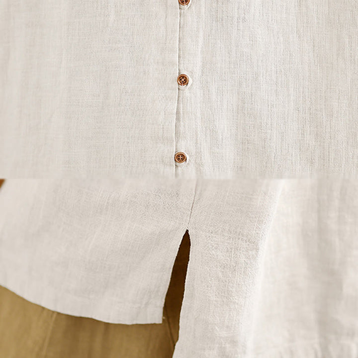 Camisa de lino y algodón de manga larga para mujer con diseño de botones frontales de color liso y Buddha Stones - image 7