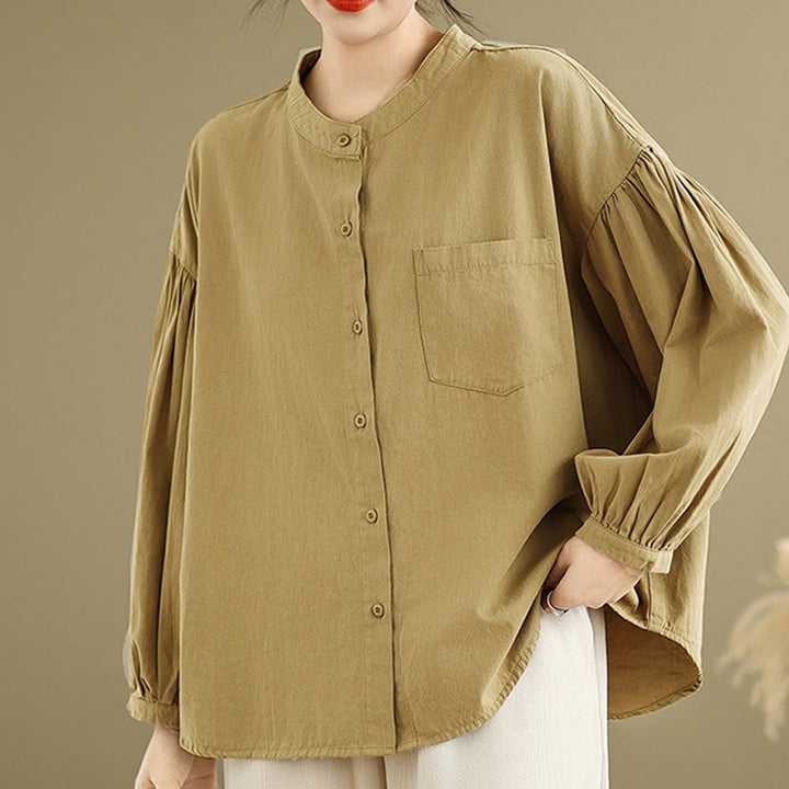 Camisa de manga larga de lino y algodón para mujer con diseño de pliegues de acordeón y botones de Buddha Stones Commute - image 2