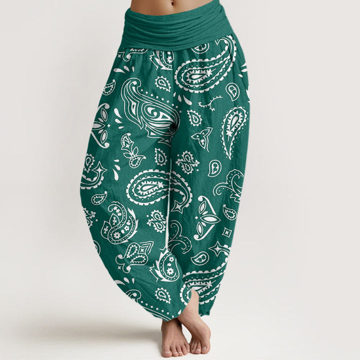 Pantalones bombachos de mujer con cintura elástica, estilo clásico informal, de algodón con estampado Buddha Stones. - Verde azulado - US22，UK/AU26，EU54 (6XL) - image 0