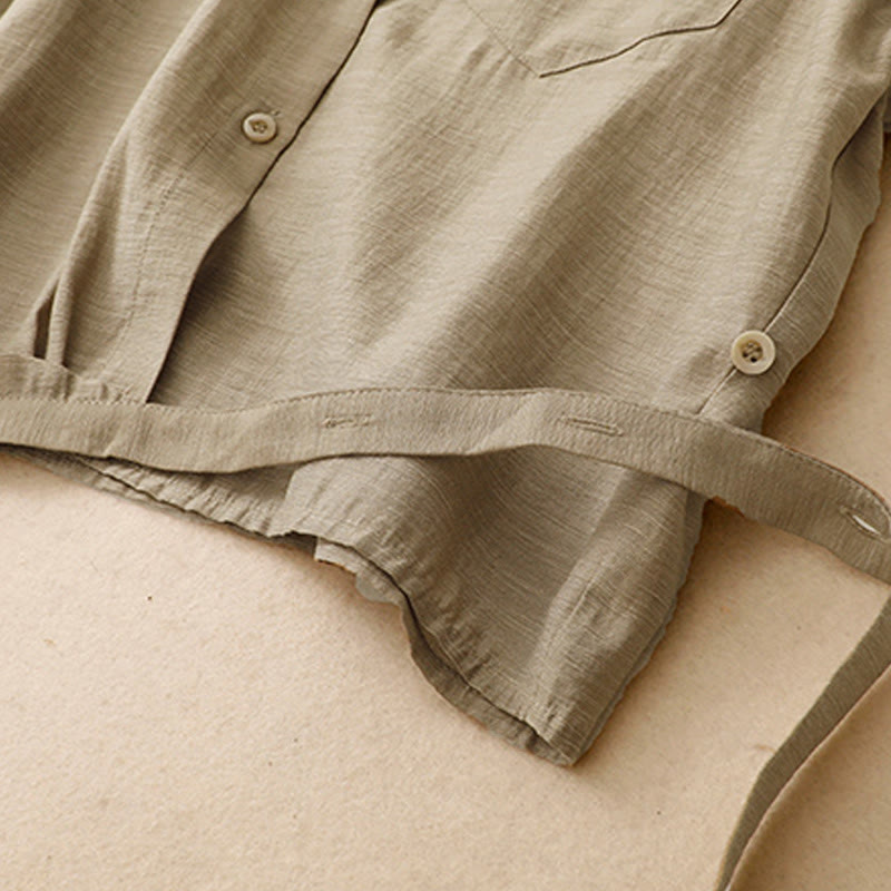 Conjunto de 2 piezas de camisa de manga corta con estampado de Buddha Stones y falda de 7-8 de largo con bolsillos de algodón y lino para mujer - image 7