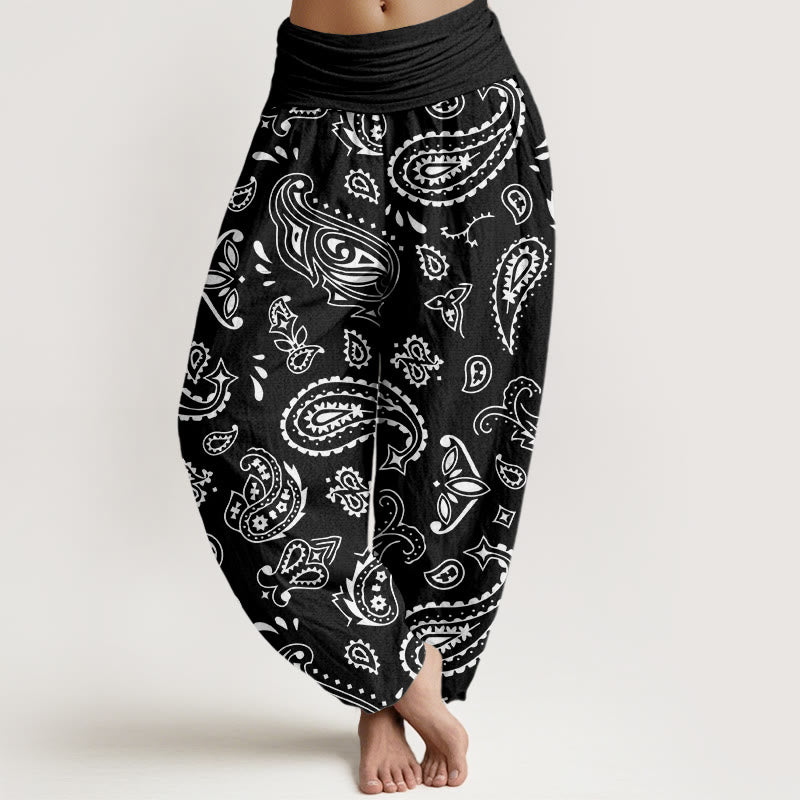 Pantalones bombachos de mujer con cintura elástica, estilo clásico informal, de algodón con estampado Buddha Stones. - Negro - US22，UK/AU26，EU54 (6XL) - image 7