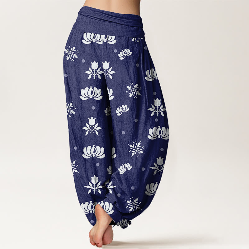 Pantalones bombachos de cintura elástica para mujer, de algodón, estilo casual, con estampado de lunares pequeños de Buddha Stones. - image 2