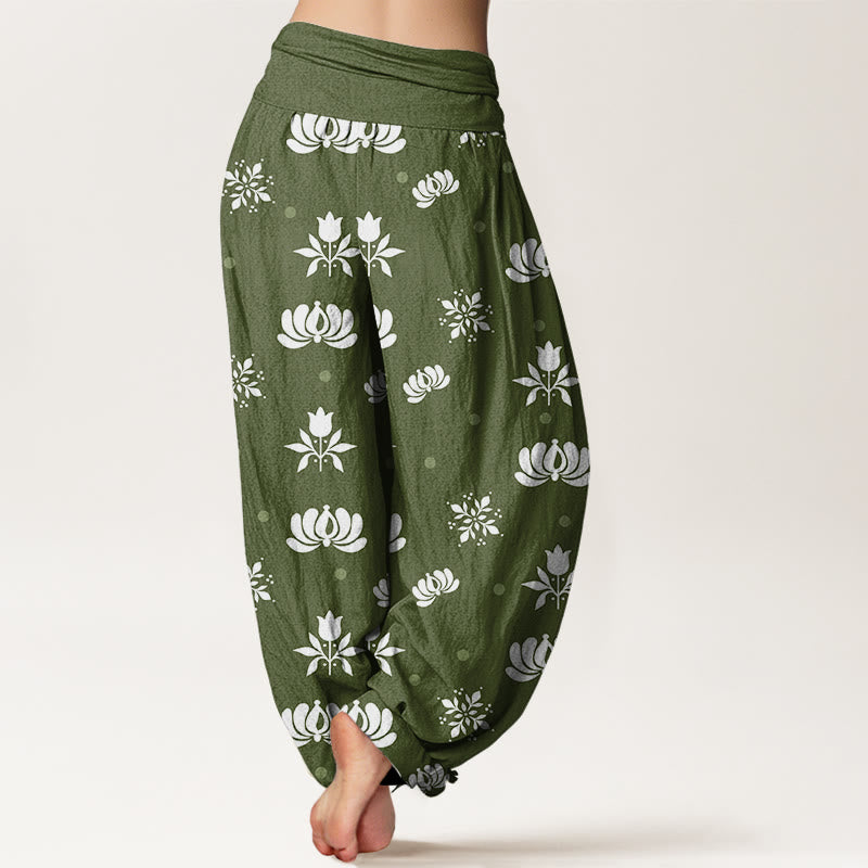 Pantalones bombachos de cintura elástica para mujer, de algodón, estilo casual, con estampado de lunares pequeños de Buddha Stones. - image 6