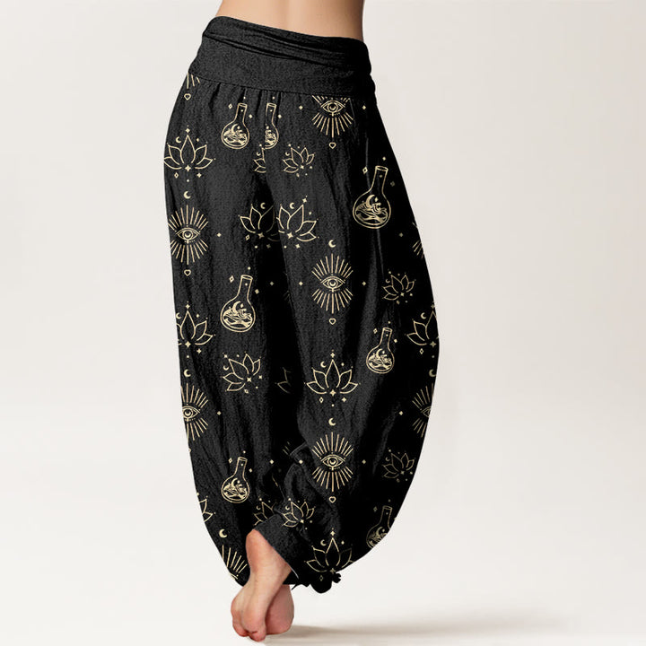 Pantalones bombachos de cintura elástica para mujer, de algodón, estilo casual, con estampado de Buddha Stones, loto y ojo de Horus. - image 2
