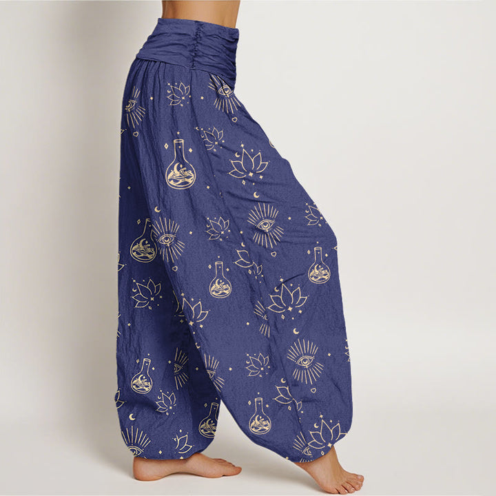 Pantalones bombachos de cintura elástica para mujer, de algodón, estilo casual, con estampado de Buddha Stones, loto y ojo de Horus. - image 5