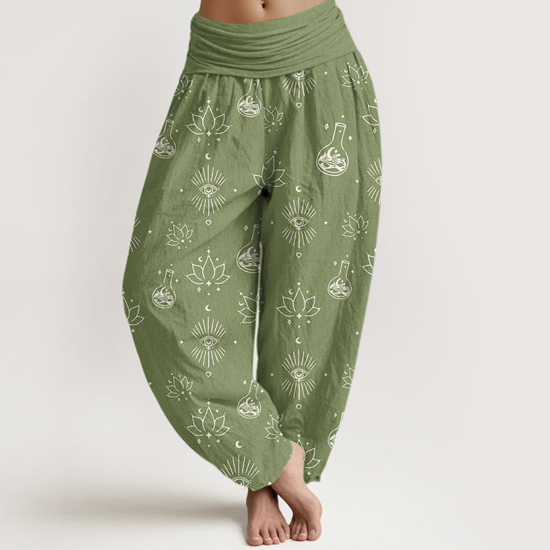 Pantalones bombachos de cintura elástica para mujer, de algodón, estilo casual, con estampado de Buddha Stones, loto y ojo de Horus. - Verde oliva - US22，UK/AU26，EU54 (6XL) - image 7