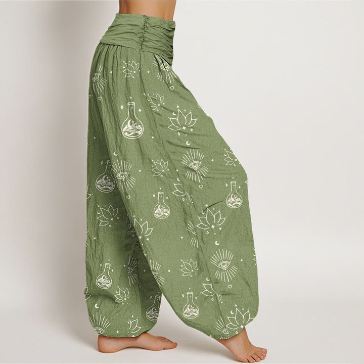 Pantalones bombachos de cintura elástica para mujer, de algodón, estilo casual, con estampado de Buddha Stones, loto y ojo de Horus. - image 8
