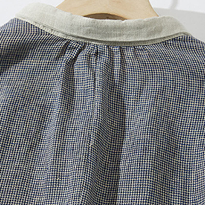 Vestido midi de lino y algodón con mangas largas y bolsillos, diseño de Buddha Stones Commute DimGray Plaid Lantern - image 3