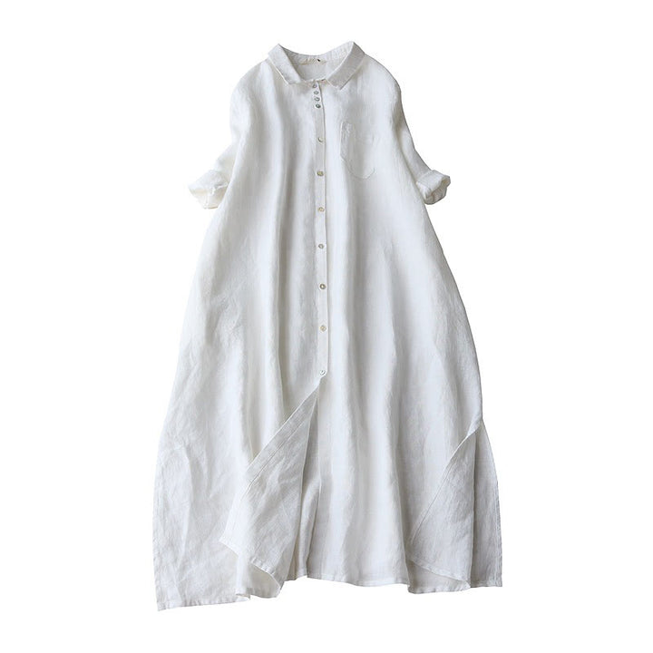 Vestido midi con solapa, mangas tres cuartos y bolsillos, con diseño de Buddha Stones y botones. - Blanco - US8-10，UK/AU12-14，EU40-42 (2XL) - image 5