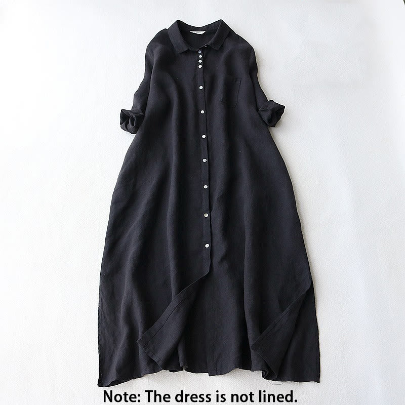 Vestido midi con solapa, mangas tres cuartos y bolsillos, con diseño de Buddha Stones y botones. - image 1