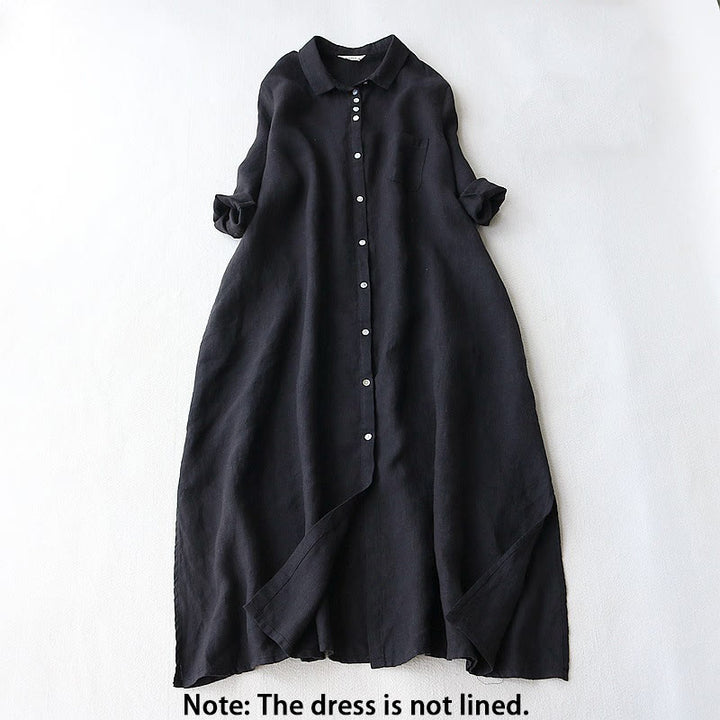 Vestido midi con solapa, mangas tres cuartos y bolsillos, con diseño de Buddha Stones y botones. - image 1
