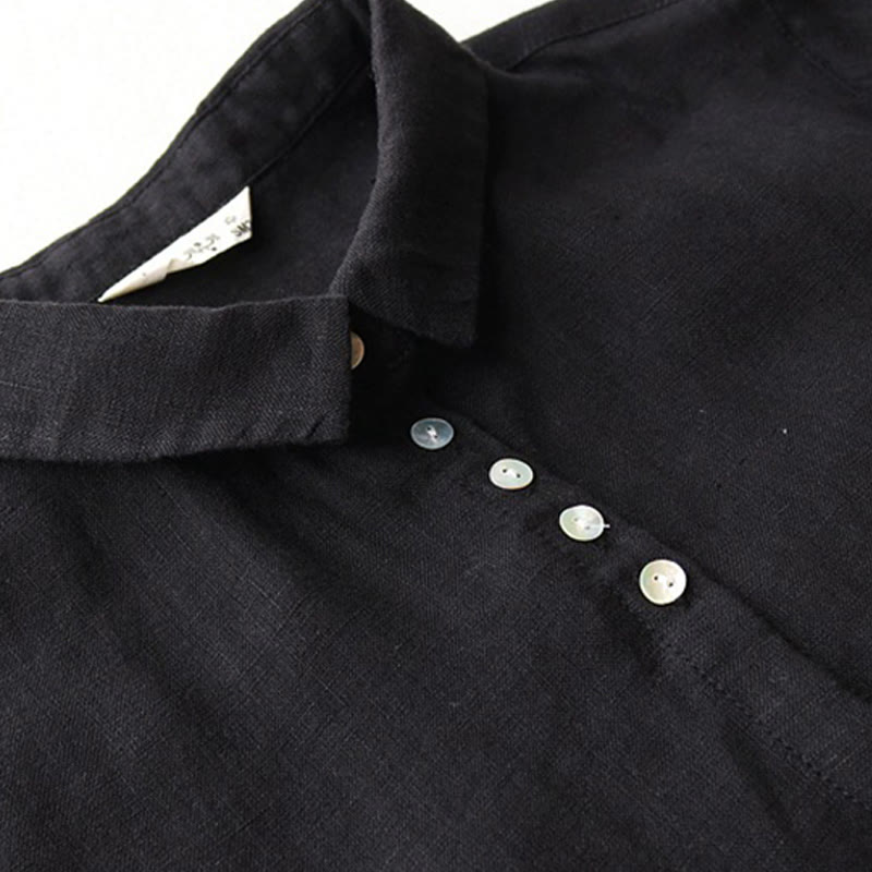 Vestido midi de manga tres cuartos con solapa y diseño de botones de Buddha Stones y bolsillos - image 3