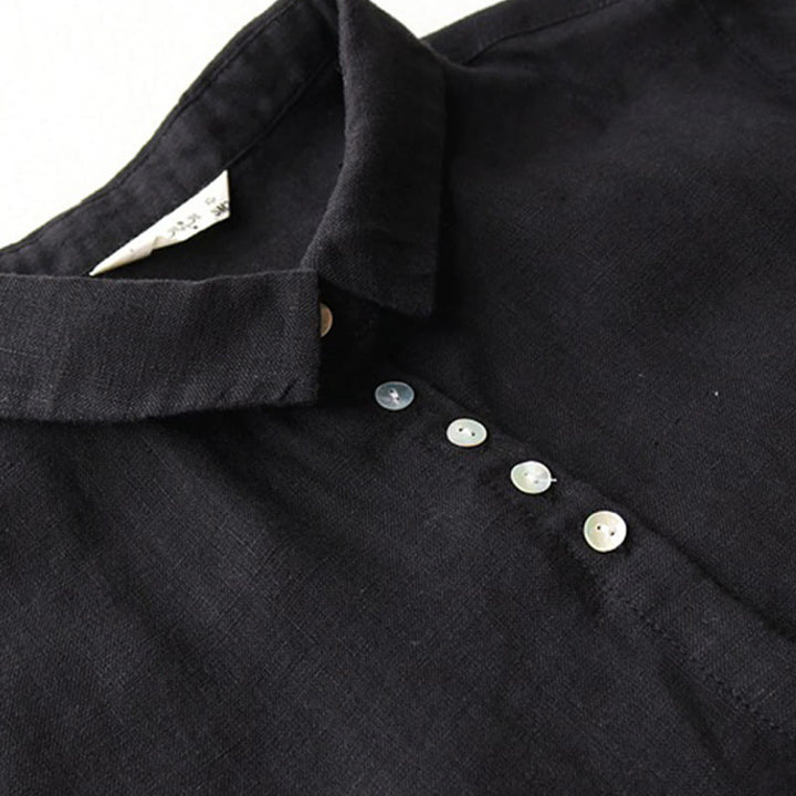 Vestido midi de manga tres cuartos con solapa y diseño de botones de Buddha Stones y bolsillos - image 3