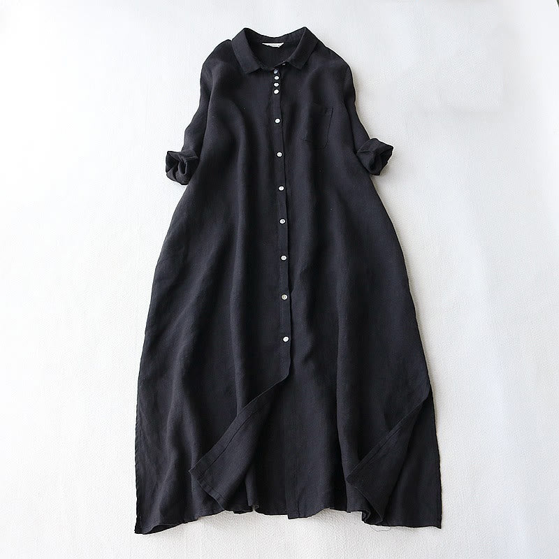 Vestido midi con solapa, mangas tres cuartos y bolsillos, con diseño de Buddha Stones y botones. - Negro - US8-10，UK/AU12-14，EU40-42 (2XL) - image 0