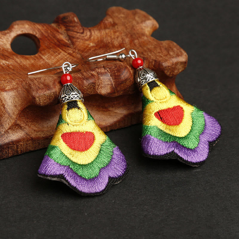 Pendientes de armonía con bordado Yi colorido y Buddha Stones hechos a mano - Color más externo: púrpura (postes de aleación) - image 2