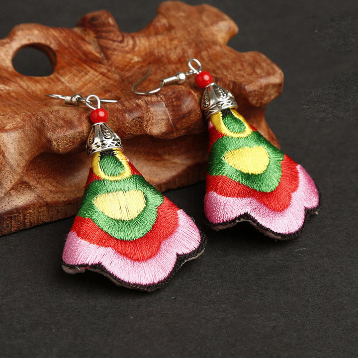 Pendientes de armonía con bordado Yi colorido y Buddha Stones hechos a mano - Color exterior: rosa (postes de aleación) - image 5