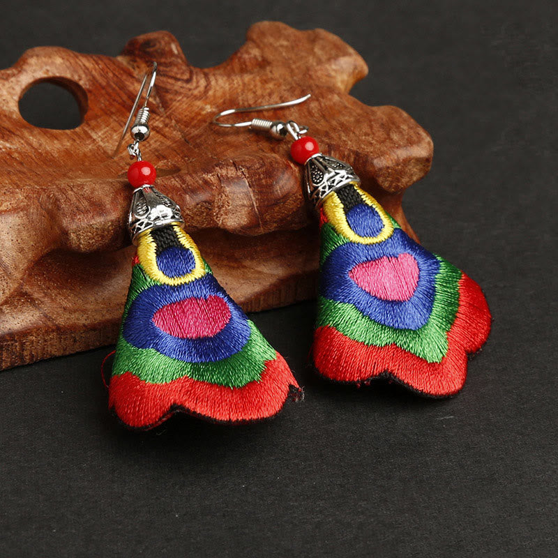 Pendientes de armonía con bordado Yi colorido y Buddha Stones hechos a mano - Color más externo: rojo (postes de aleación) - image 1