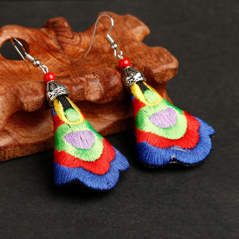 Pendientes de armonía con bordado Yi colorido y Buddha Stones hechos a mano - Color exterior: azul real (postes de aleación) - image 4