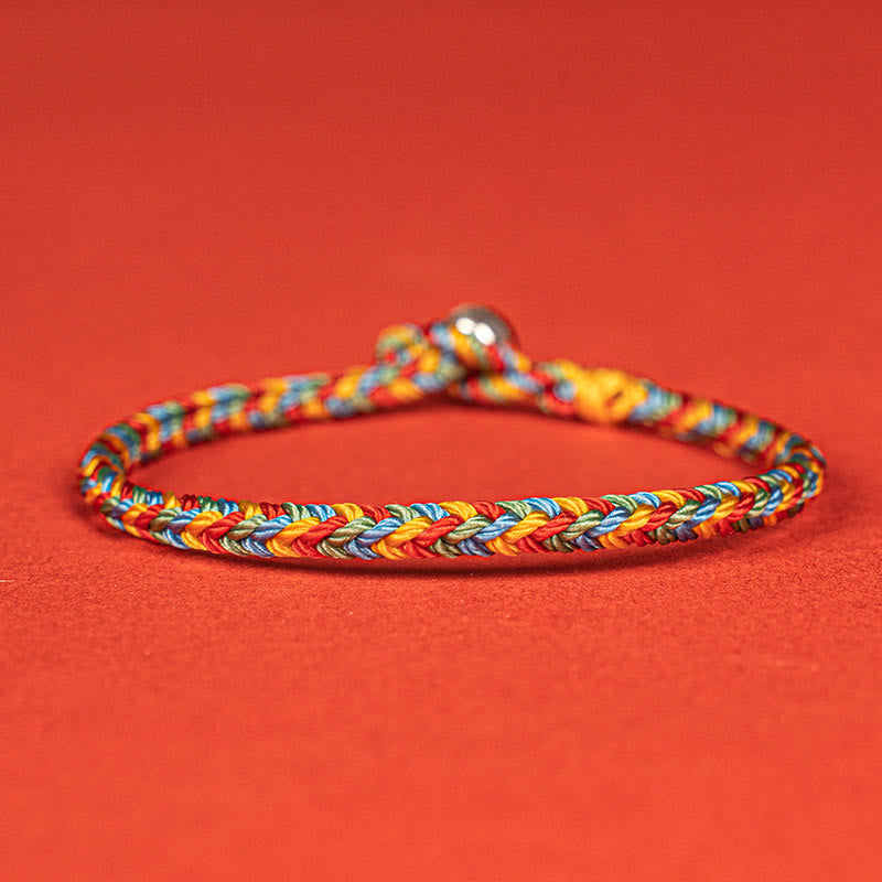 Pulsera trenzada de ocho hilos con nudo de la paz y cuerda colorida de Buddha Stones en plata de ley 925 - Plata de ley 925 (circunferencia de la muñeca: 19 cm) - image 1