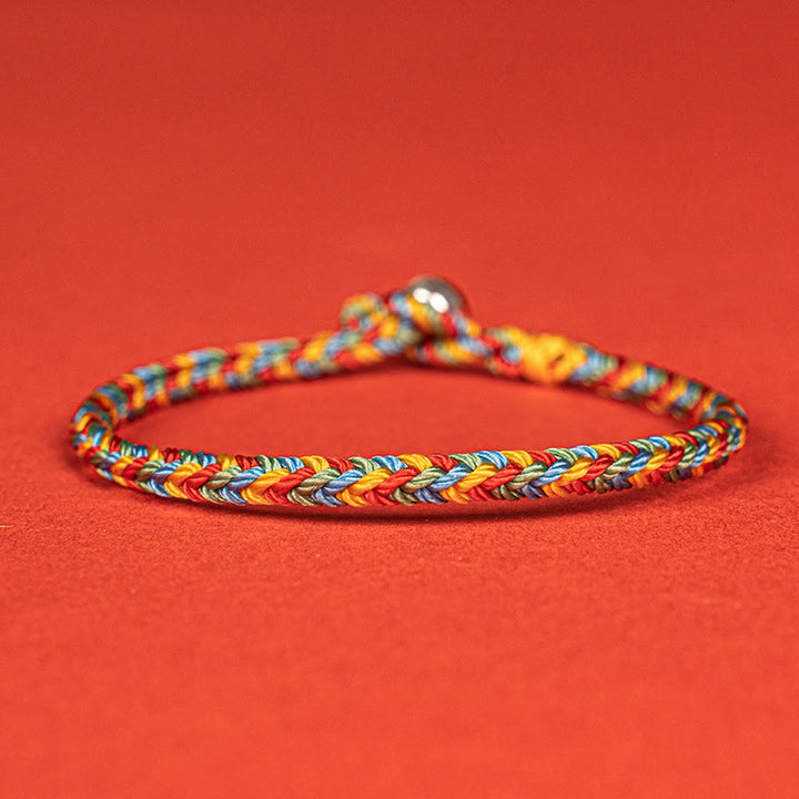 Pulsera trenzada de ocho hilos con nudo de la paz y cuerda colorida de Buddha Stones en plata de ley 925 - Plata de ley 925 (circunferencia de la muñeca: 19 cm) - image 1