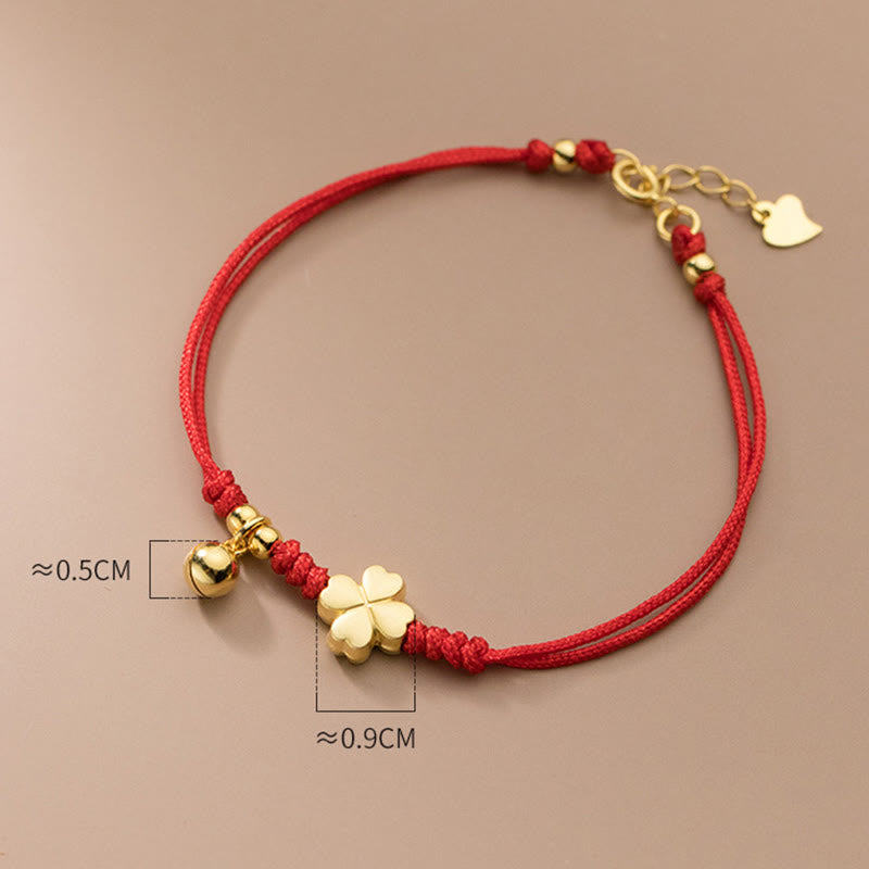 Pulsera Buddha Stones de plata de ley 925 bañada en oro con trébol de cuatro hojas y hilo rojo - image 9