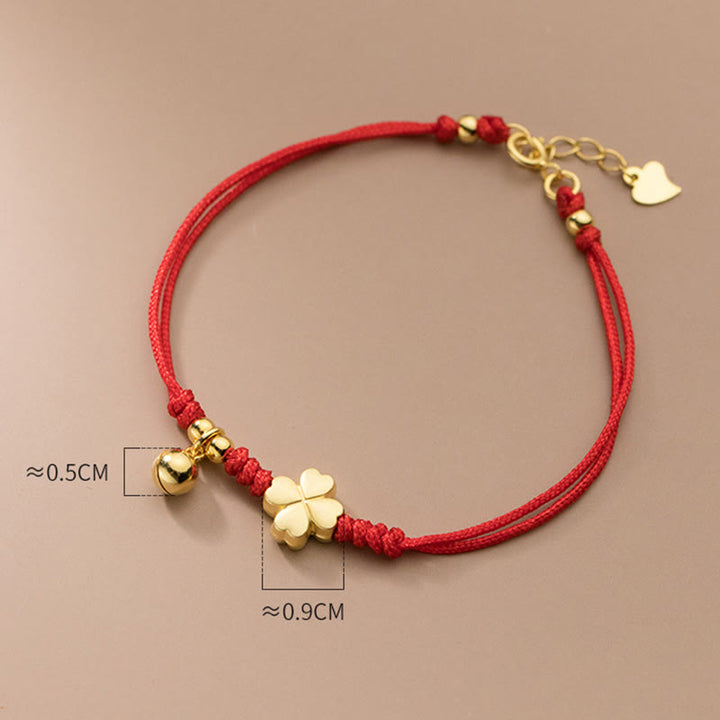 Pulsera Buddha Stones de plata de ley 925 bañada en oro con trébol de cuatro hojas y hilo rojo - image 9