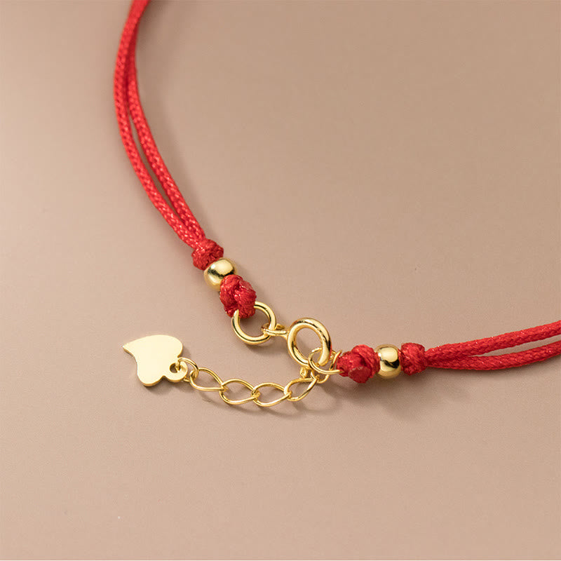 Pulsera Buddha Stones de plata de ley 925 bañada en oro con trébol de cuatro hojas y hilo rojo - image 5