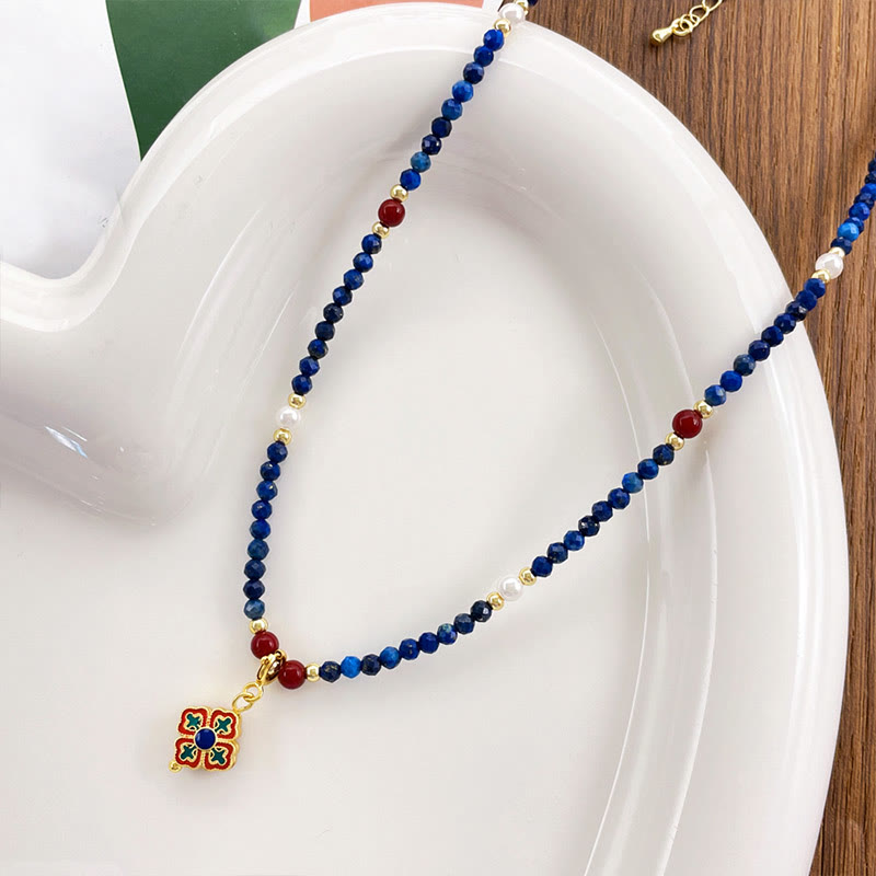 Collar con colgante de perla positiva de lapislázuli y lazurita con Buddha Stones - image 6