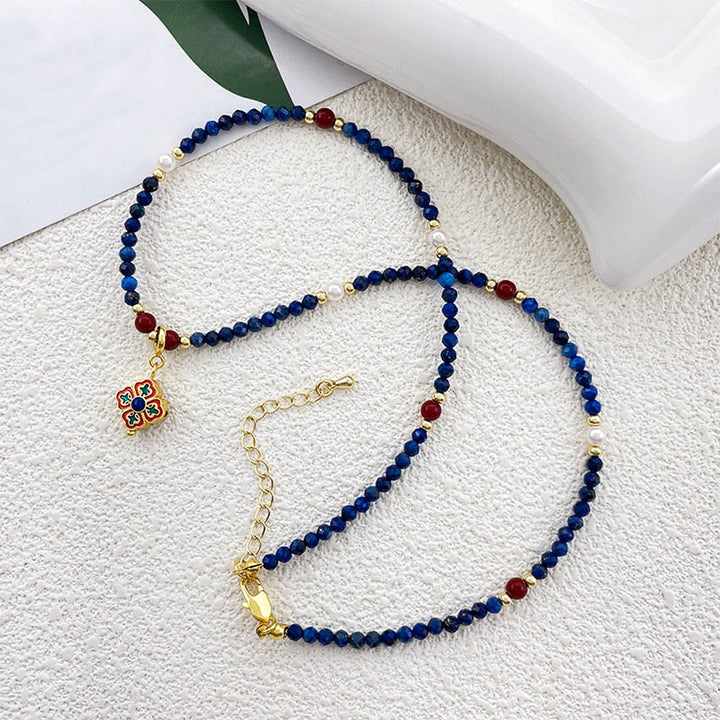 Collar con colgante de perla positiva de lapislázuli y lazurita con Buddha Stones - image 3