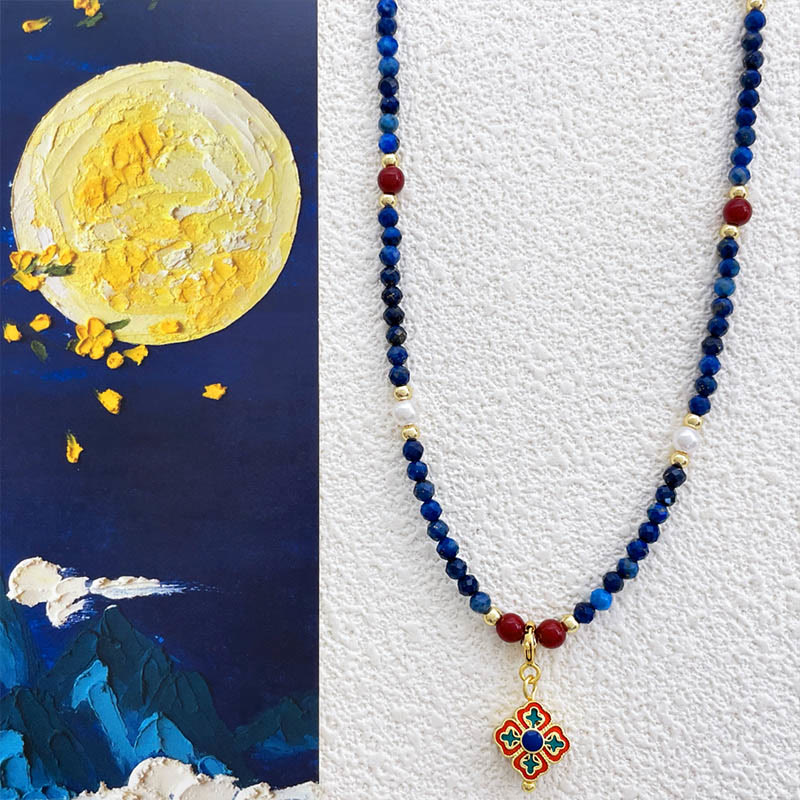 Collar con colgante de perla positiva de lapislázuli y lazurita con Buddha Stones - Lazurita (♥ Positivo ♥ Autocuidado ♥) - image 0