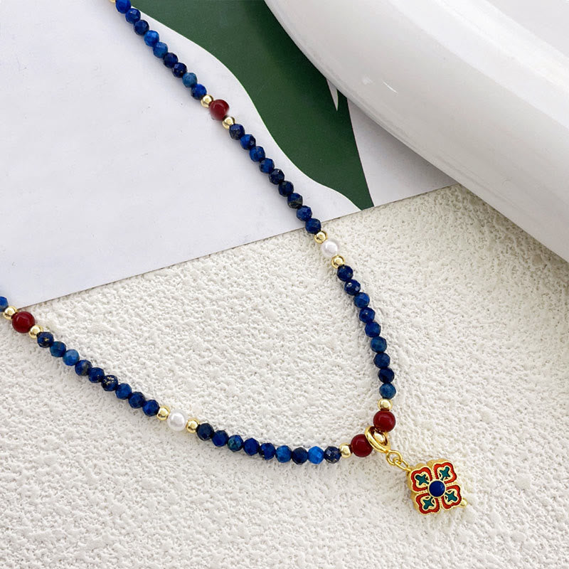 Collar con colgante de perla positiva de lapislázuli y lazurita con Buddha Stones - image 1