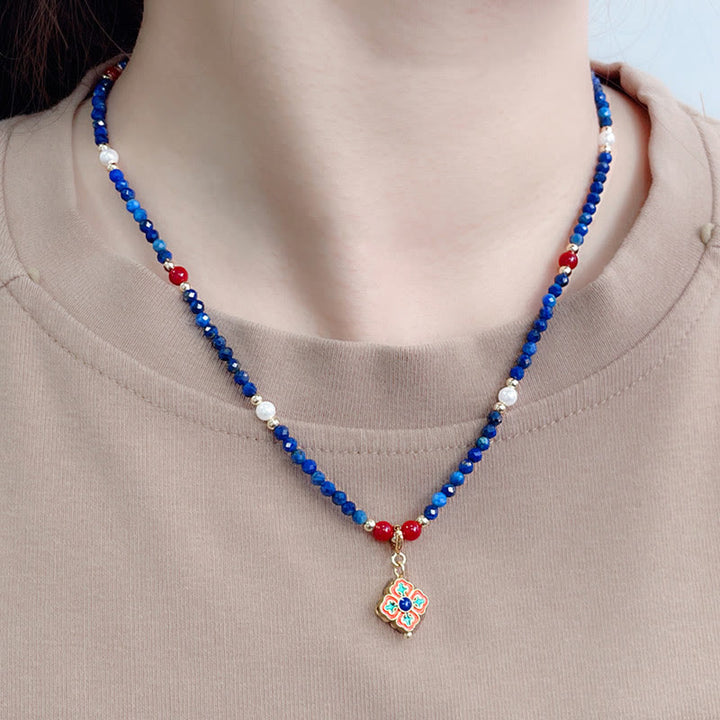 Collar con colgante de perla positiva de lapislázuli y lazurita con Buddha Stones - image 4