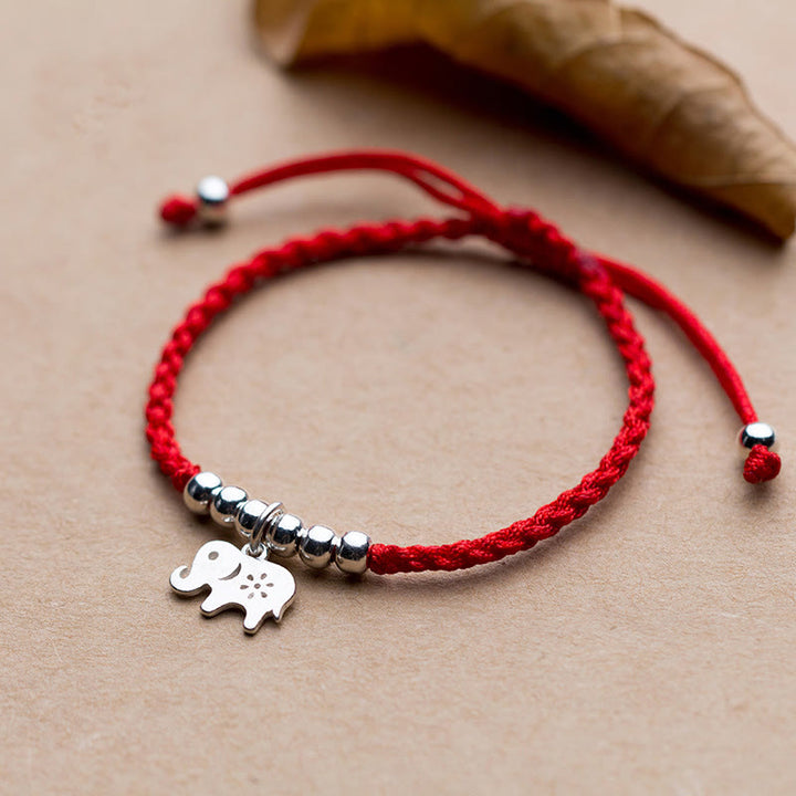 Pulsera de la suerte con Buddha Stones en plata de ley 925, forma de elefante, copo de nieve y hilo rojo - Plata de ley 925 (circunferencia de la muñeca: 15-19 cm) - image 1
