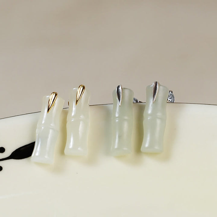 Pendientes de plata de ley 925 con hojas de jade hetiano y bambú con piedras de Buddha Stones - image 14