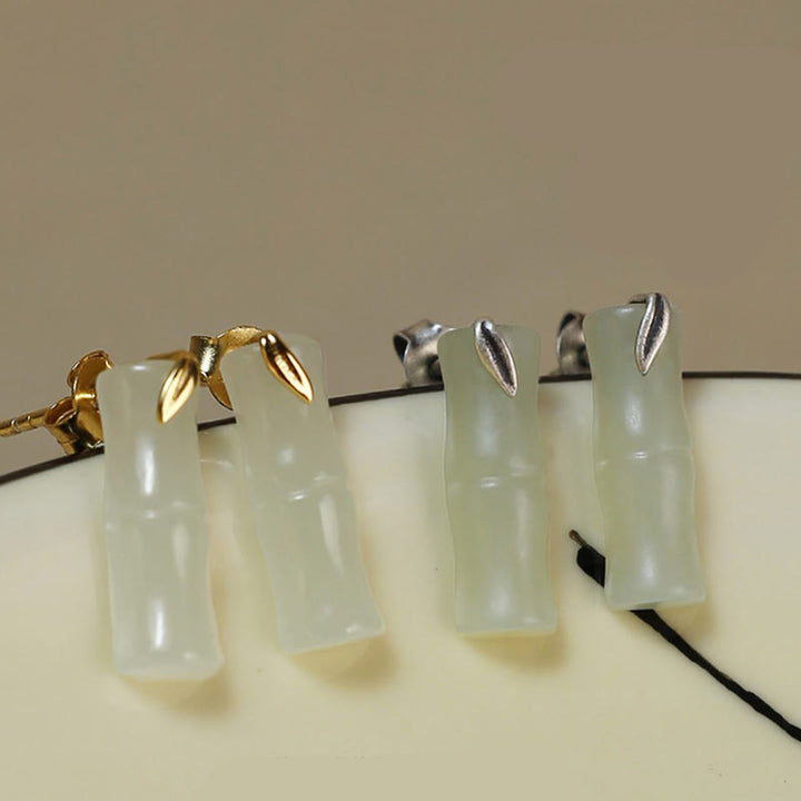 Pendientes de plata de ley 925 con hojas de jade hetiano y bambú con piedras de Buddha Stones - image 12
