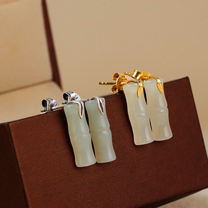 Pendientes de plata de ley 925 con hojas de jade hetiano y bambú con piedras de Buddha Stones - image 13
