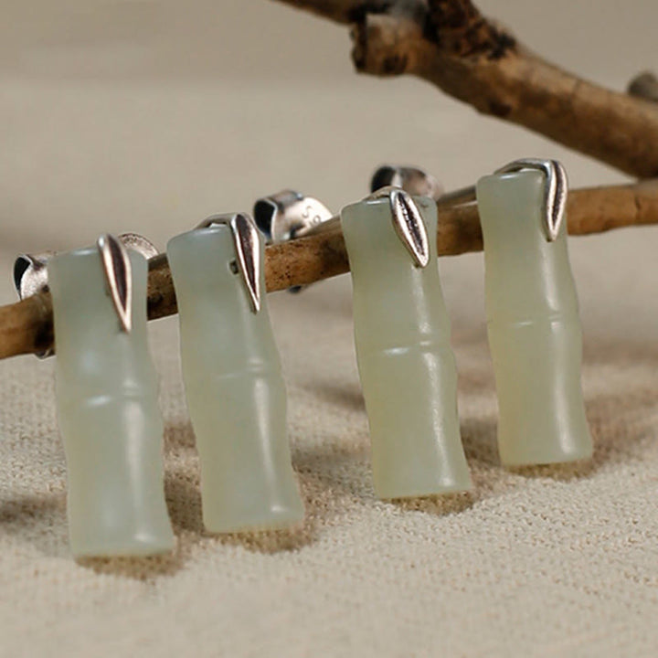 Pendientes de plata de ley 925 con hojas de jade hetiano y bambú con piedras de Buddha Stones - image 11