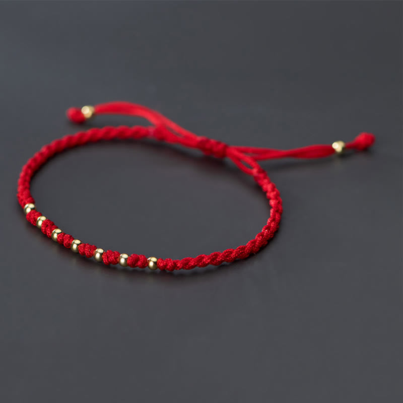 Pulsera trenzada de hilo rojo con cuentas de oro bañadas en plata de ley 925 y Buddha Stones - image 9