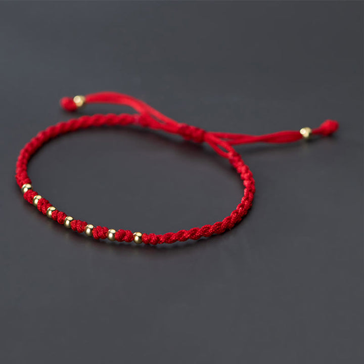 Pulsera trenzada de hilo rojo con cuentas de oro bañadas en plata de ley 925 y Buddha Stones - image 9
