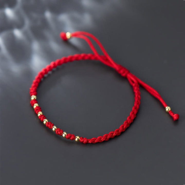 Pulsera trenzada de hilo rojo con cuentas de oro bañadas en plata de ley 925 y Buddha Stones - image 9