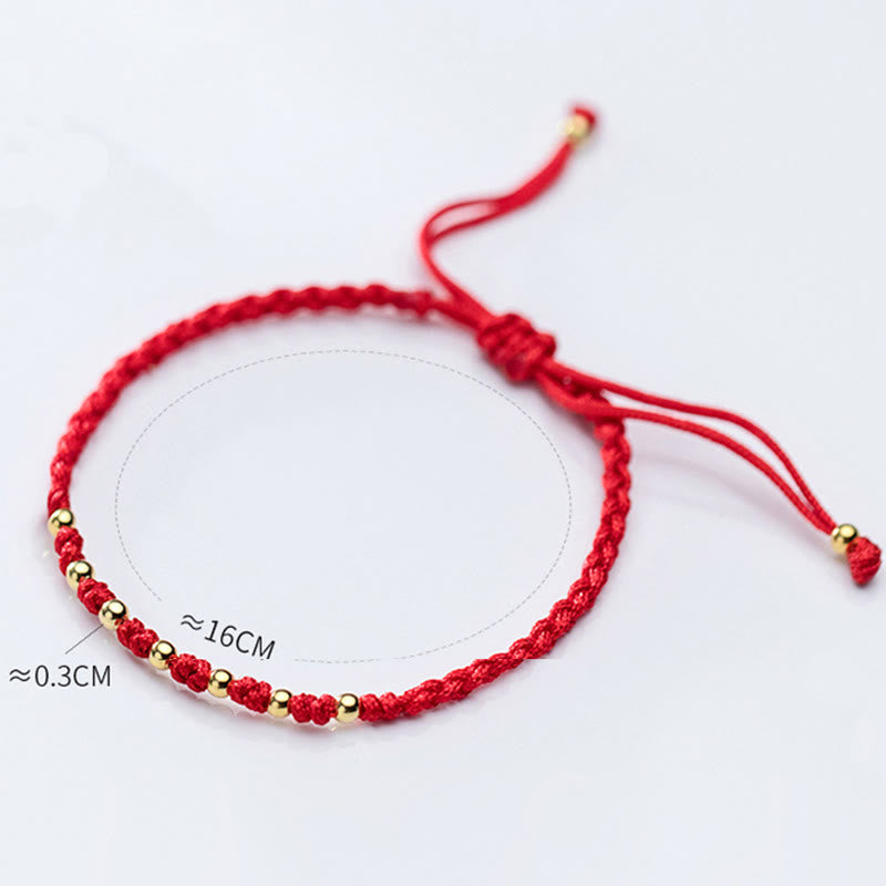 Pulsera trenzada de hilo rojo con cuentas de oro bañadas en plata de ley 925 y Buddha Stones - image 13