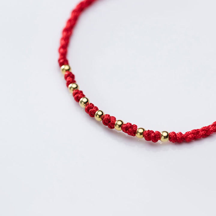 Pulsera trenzada de hilo rojo con cuentas de oro bañadas en plata de ley 925 y Buddha Stones - image 15