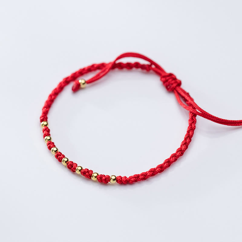 Pulsera trenzada de hilo rojo con cuentas de oro bañadas en plata de ley 925 y Buddha Stones - image 10
