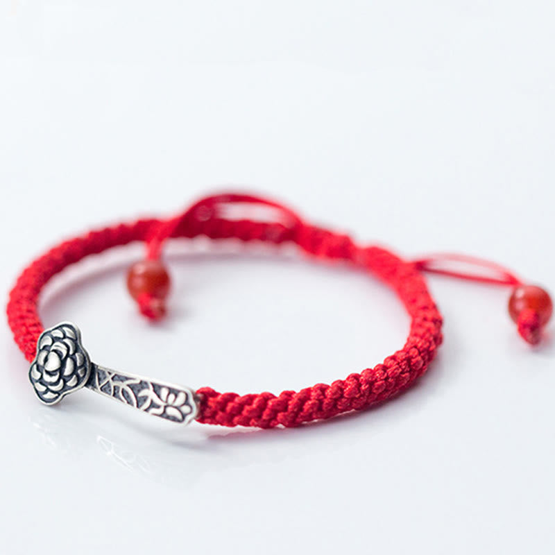 Pulsera trenzada de hilo rojo Ruyi "As One Wishes" de plata de ley 925 con Buddha Stones retro - image 3