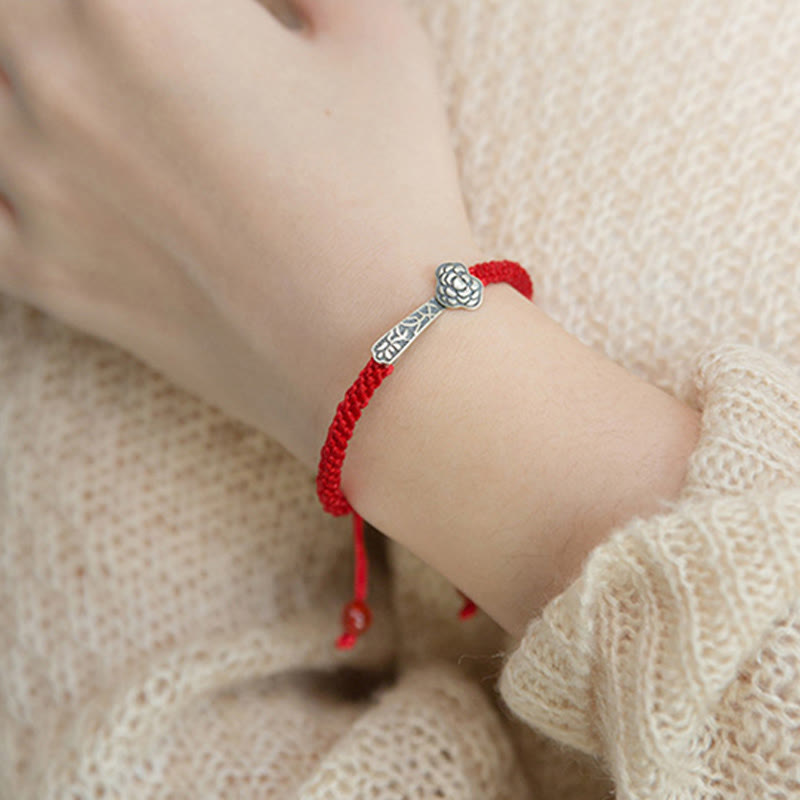 Pulsera trenzada de hilo rojo Ruyi "As One Wishes" de plata de ley 925 con Buddha Stones retro - image 13