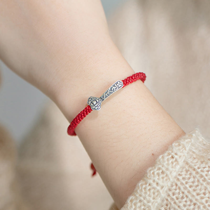 Pulsera trenzada de hilo rojo Ruyi "As One Wishes" de plata de ley 925 con Buddha Stones retro - image 12