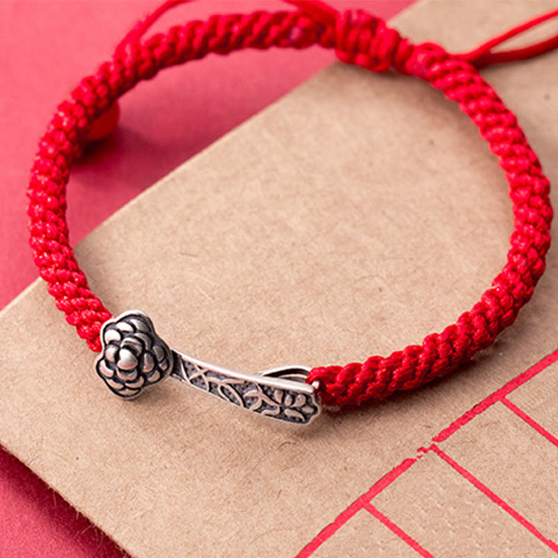 Pulsera trenzada de hilo rojo Ruyi "As One Wishes" de plata de ley 925 con Buddha Stones retro - image 9